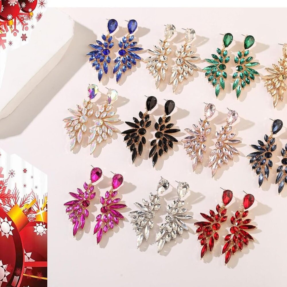 Rhinestone Statement Earrings Cluster Crystal Dro… - image 7